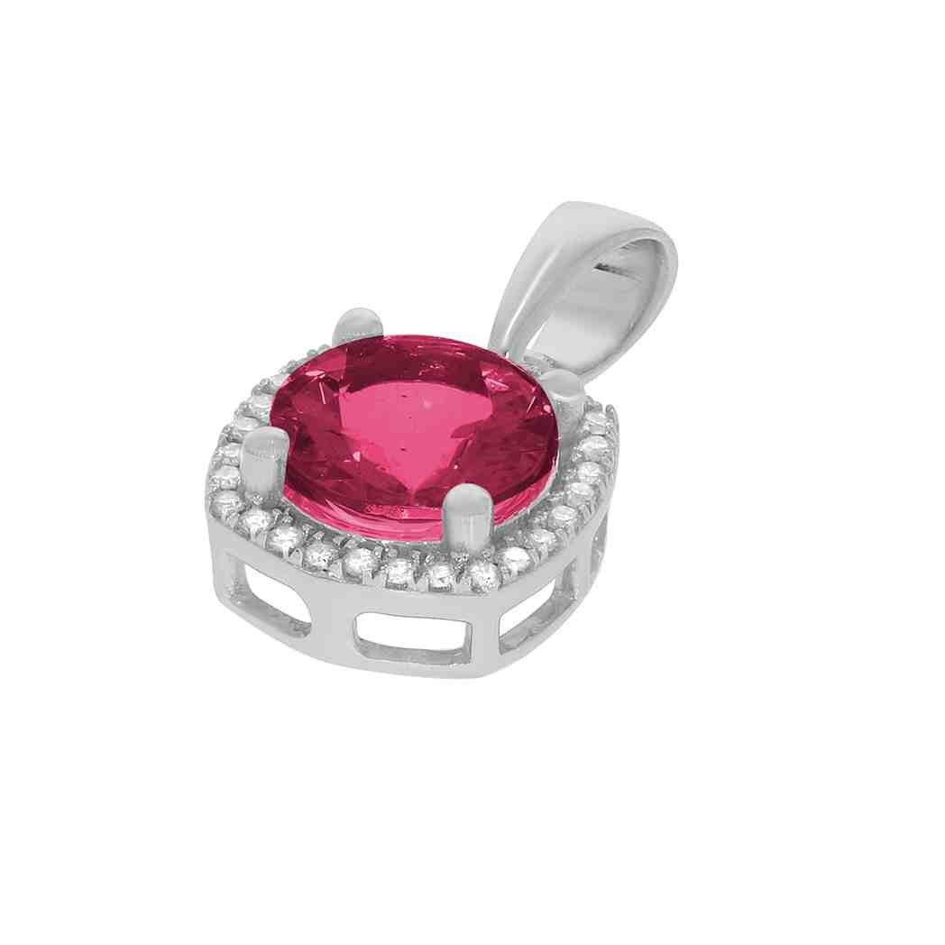 Ruby and Diamond Halo Stud Pendant PD31345A RUBY